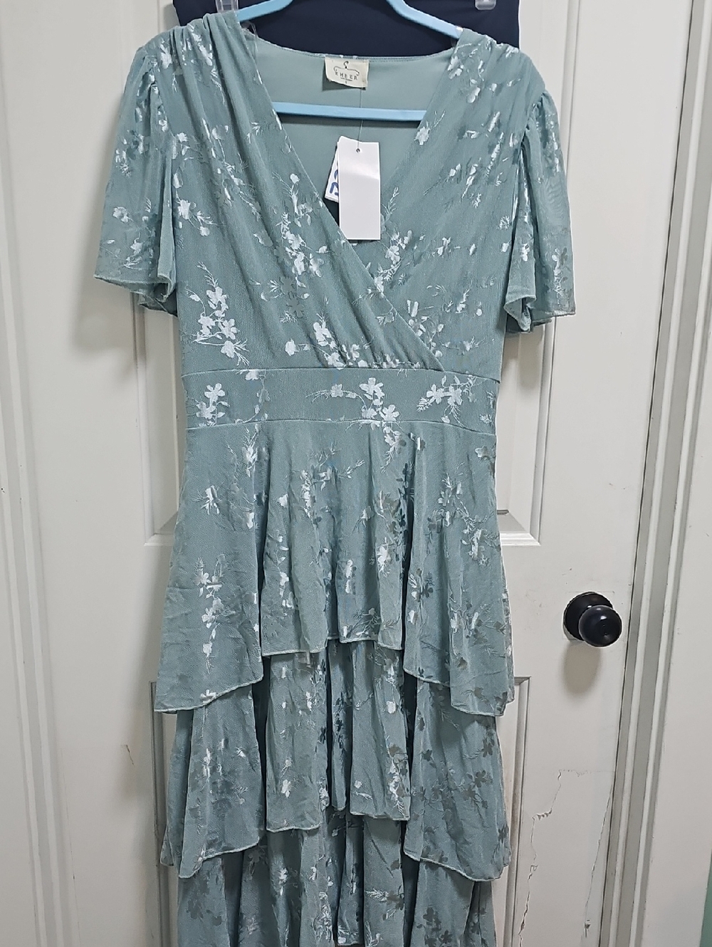 Seafoam Floral High-Low Wrap Dress